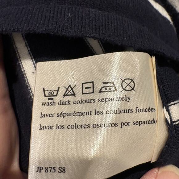 Laura Ashley Sweater Women Small Navy Striped Button Shoulder Mock Neck Nautical - Picture 10 of 11